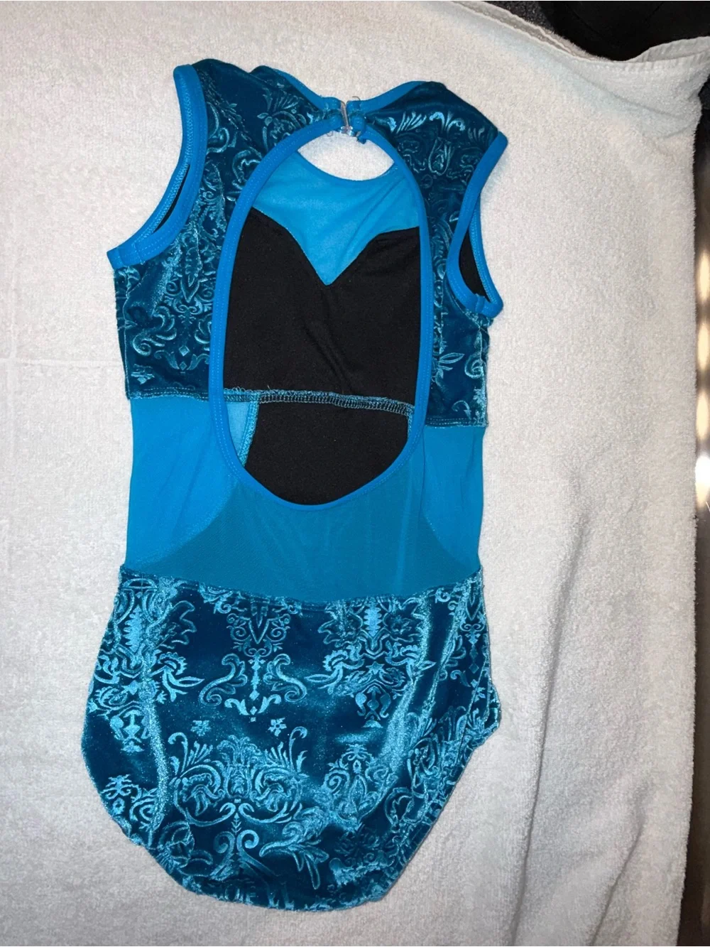 Kandi Kouture Size Children’s Large Teal‎  Velvet Patterned One-Piece Leotard
